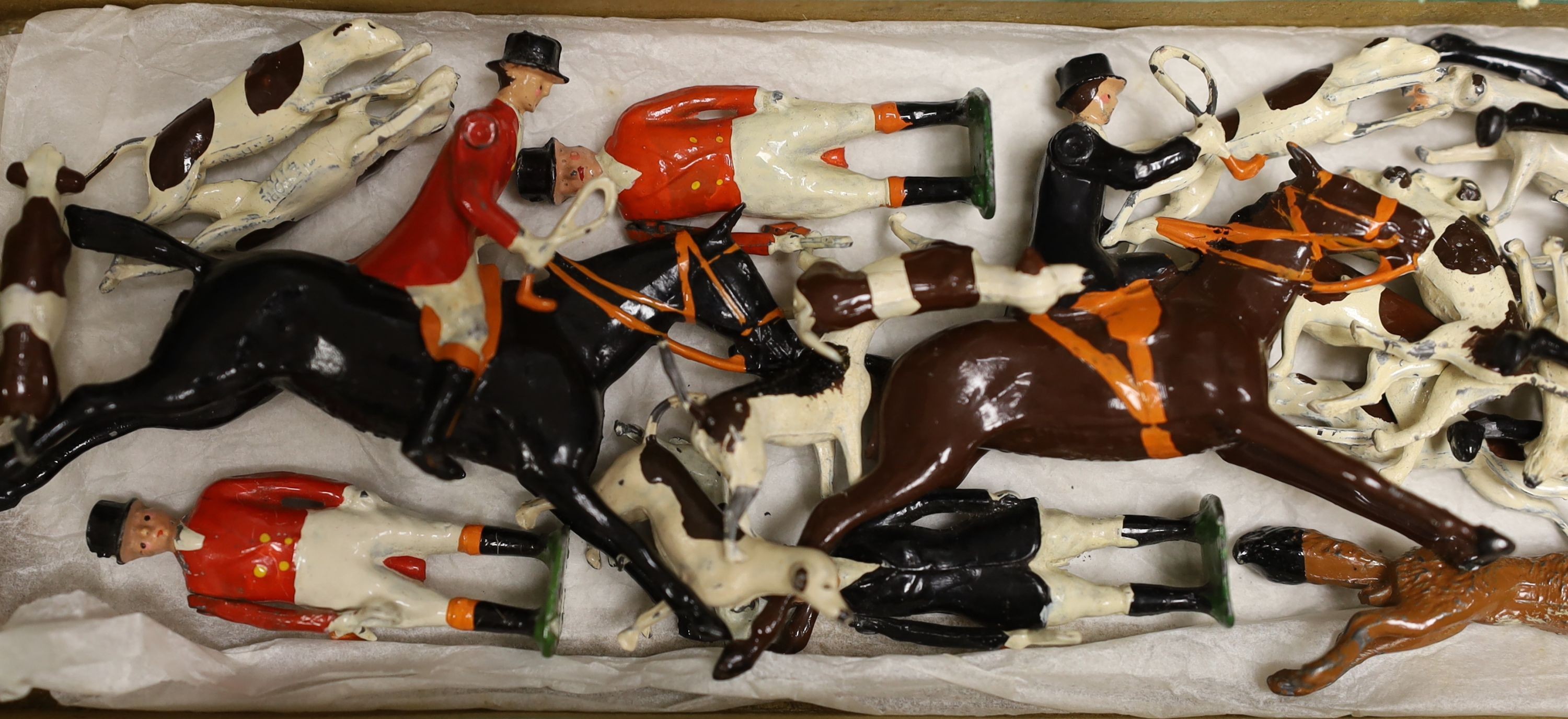 Britains farmyard animals and a box of model hunting series, zoo animals etc